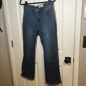 Blue Flare Wide Leg Jeans with High-Rise Waist